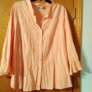 Women's floral peach button down top